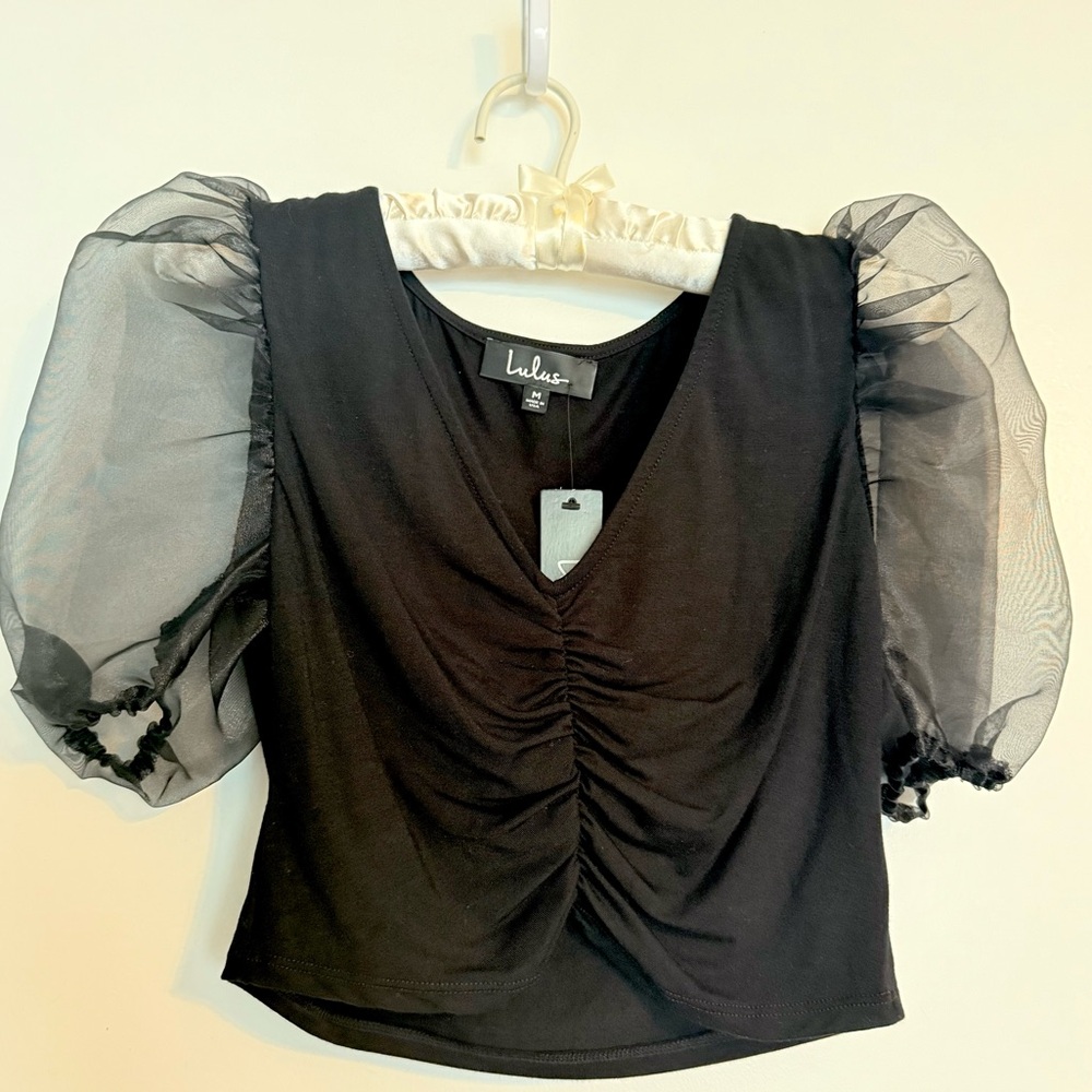 Lulus Puff Sleeve Ruched Crop Top - New With Tags